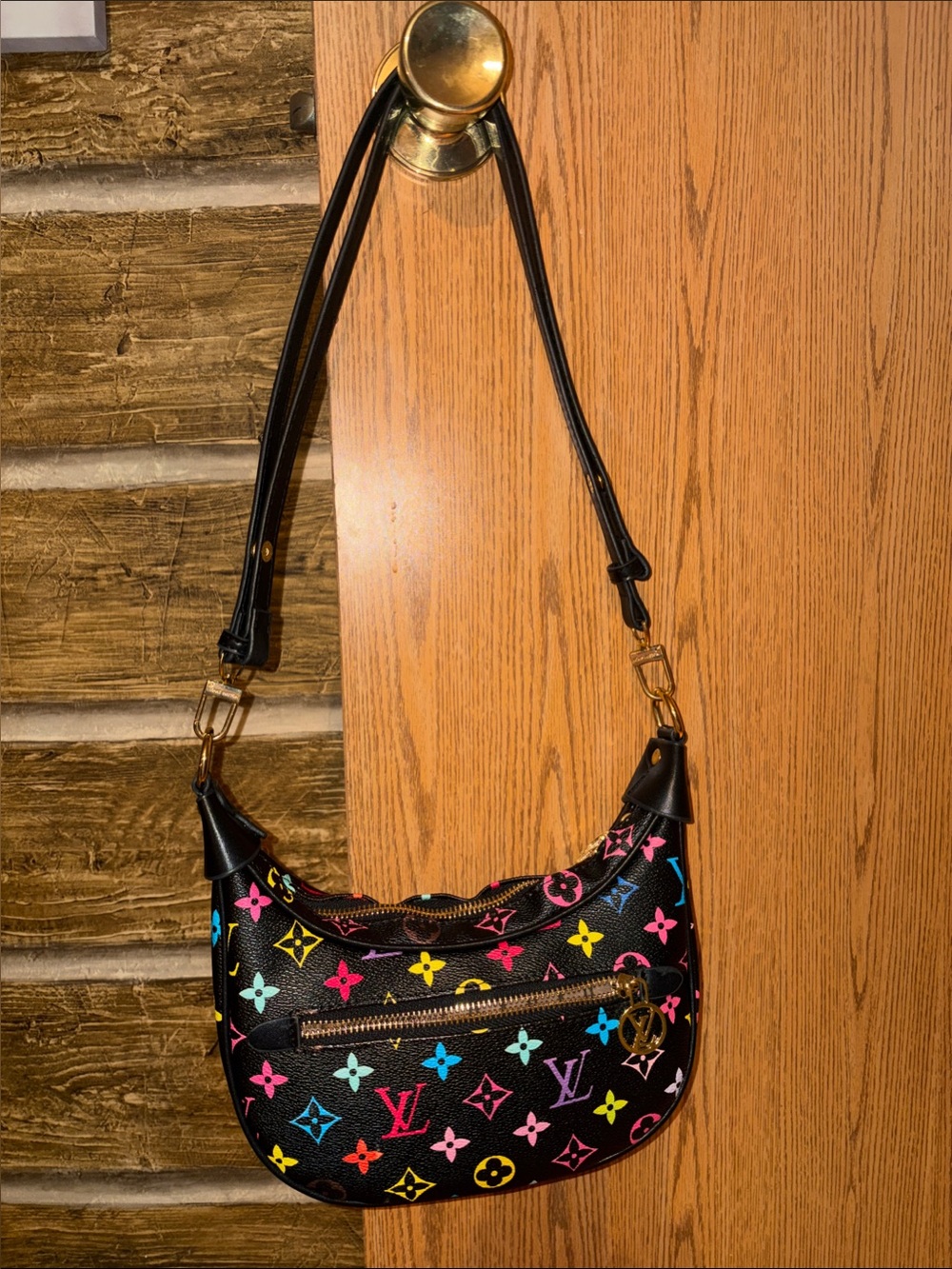 Black Multicolor Monogram Crescent Shoulder Bag